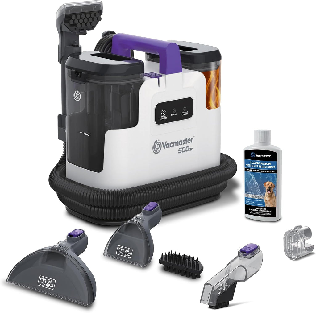 Vacmaster 500 Series Heated Carpet & Upholstery Spot Cleaner Machine, 16Kpa Power Suction with Versatile Tools for Pets, Area Rugs and Couches - SCB1001H 0101