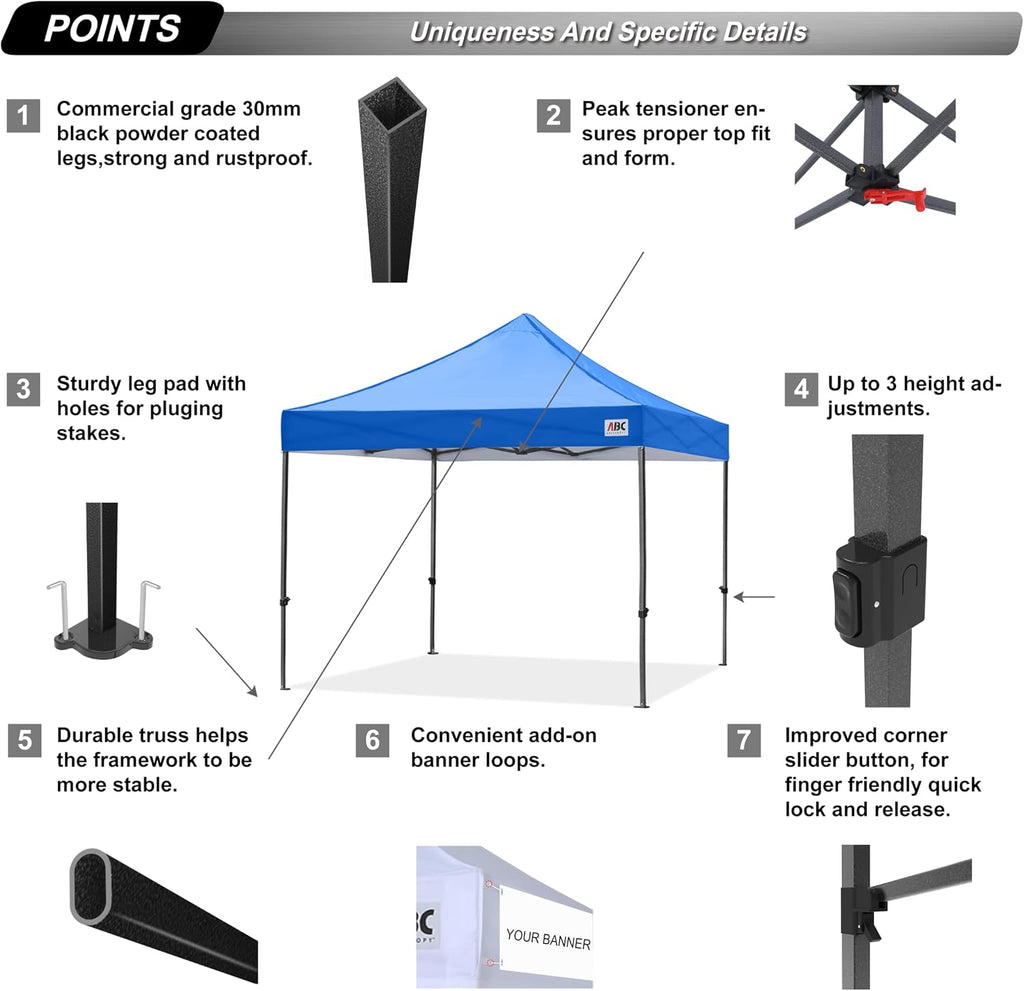 ABCCANOPY Patio Pop Up Canopy Tent 8x8 Commercial-Series (Blue)