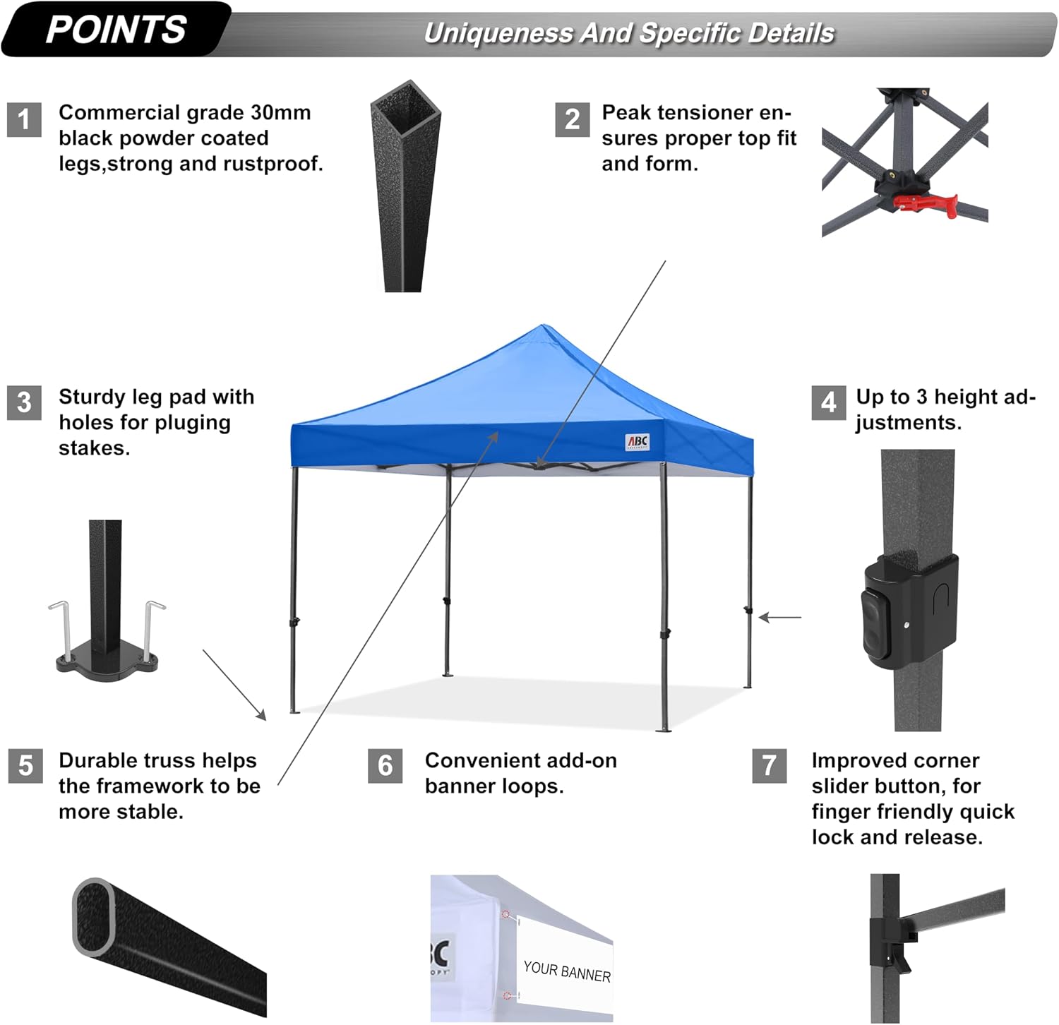 ABCCANOPY Patio Pop Up Canopy Tent 8x8 Commercial-Series (Blue)