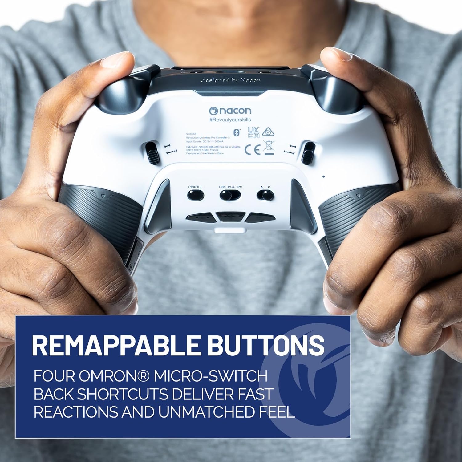 NACON Revolution 5 Pro Officially Licensed PlayStation Wireless Gaming Controller for PS5 / PS4 / PC - Hall Effect, Trigger Stops, Mappable Buttons, Bluetooth Audio - White