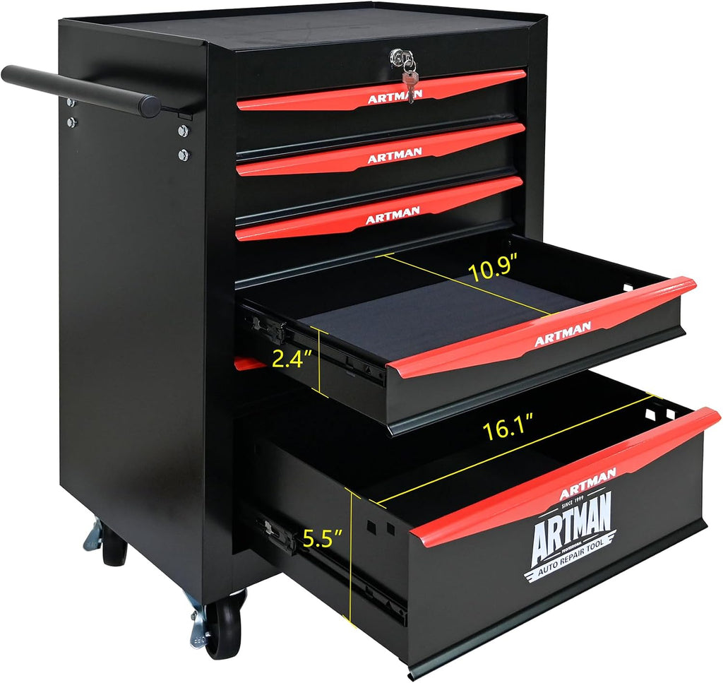 6 Drawers Tool Cart on Wheels, Multifunctional Rolling Tool Storage Chest, Drawers Rolling Trolley Organizer Tool Box for Warehouse, Garage, Workshop, Repair Shop (6 Drawers-30.5' H)