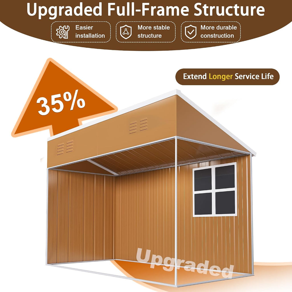 8x4 Outdoor Storage Shed, Heavy Duty Metal Shed, Lockable Garden Sheds with Sliding Door, Window and Airflow Design, Waterproof Steel Tool Sheds & Outdoor Storage for Backyard