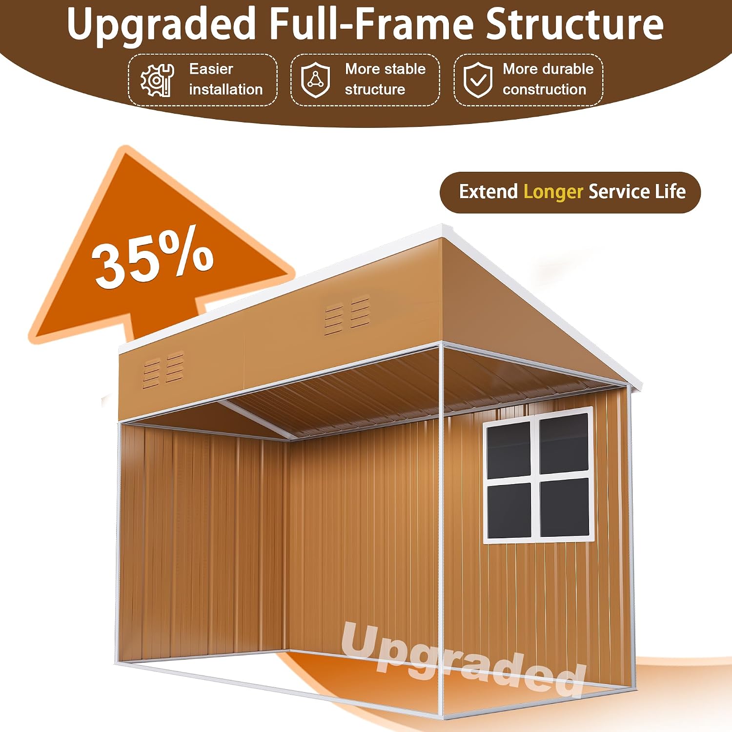 8x4 Outdoor Storage Shed, Heavy Duty Metal Shed, Lockable Garden Sheds with Sliding Door, Window and Airflow Design, Waterproof Steel Tool Sheds & Outdoor Storage for Backyard