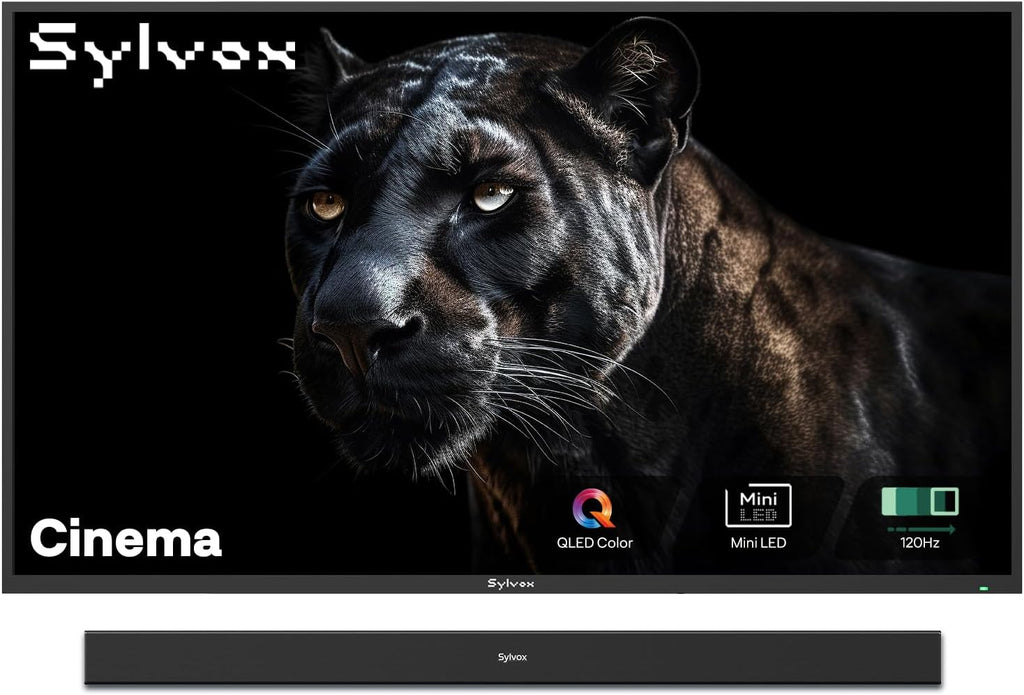 SYLVOX 55 inch Outdoor Mini-LED QLED TV with Soundbar, 4K UHD, 2000 Nits Full Sun, Anti-Glare Screen, 120Hz, IP56 Waterproof, Dual 30W Dolby Atmos Speaks (Cinema/2025)