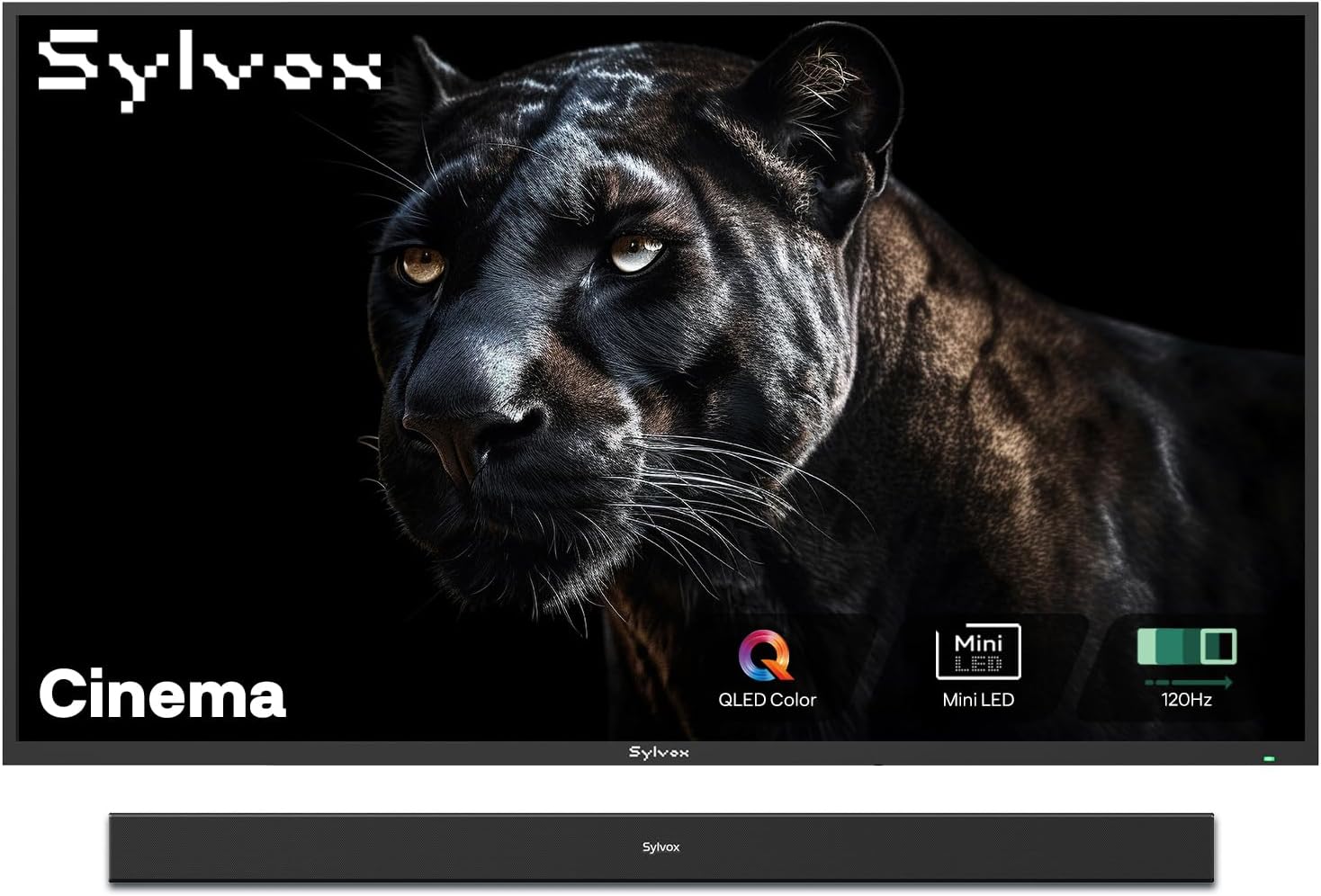 SYLVOX 55 inch Outdoor Mini-LED QLED TV with Soundbar, 4K UHD, 2000 Nits Full Sun, Anti-Glare Screen, 120Hz, IP56 Waterproof, Dual 30W Dolby Atmos Speaks (Cinema/2025)