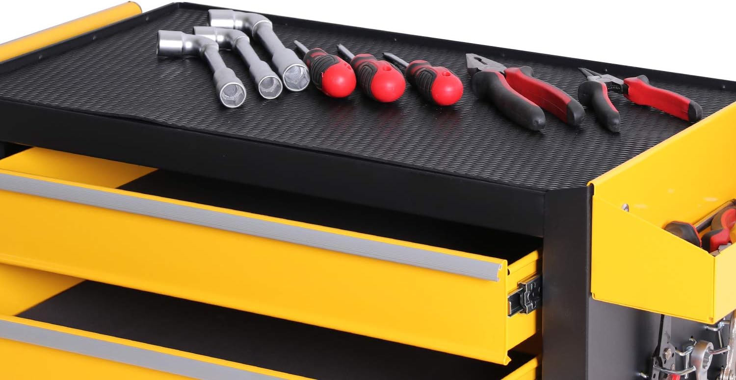 Tool Chest Heavy Duty Cart Steel Rolling Tool Box with Lockable Doors (TZ12 Black Yellow)
