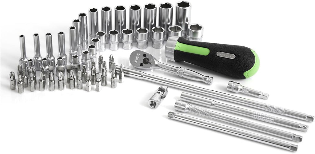 OEMTOOLS 23997 Socket Set 64PC, 1/4' Drive Mechanic Tool Set, Socket Wrench Set Hard Chrome Finish, No-Slip Sockets, Ratchet Set and Extensions for Tight Spaces