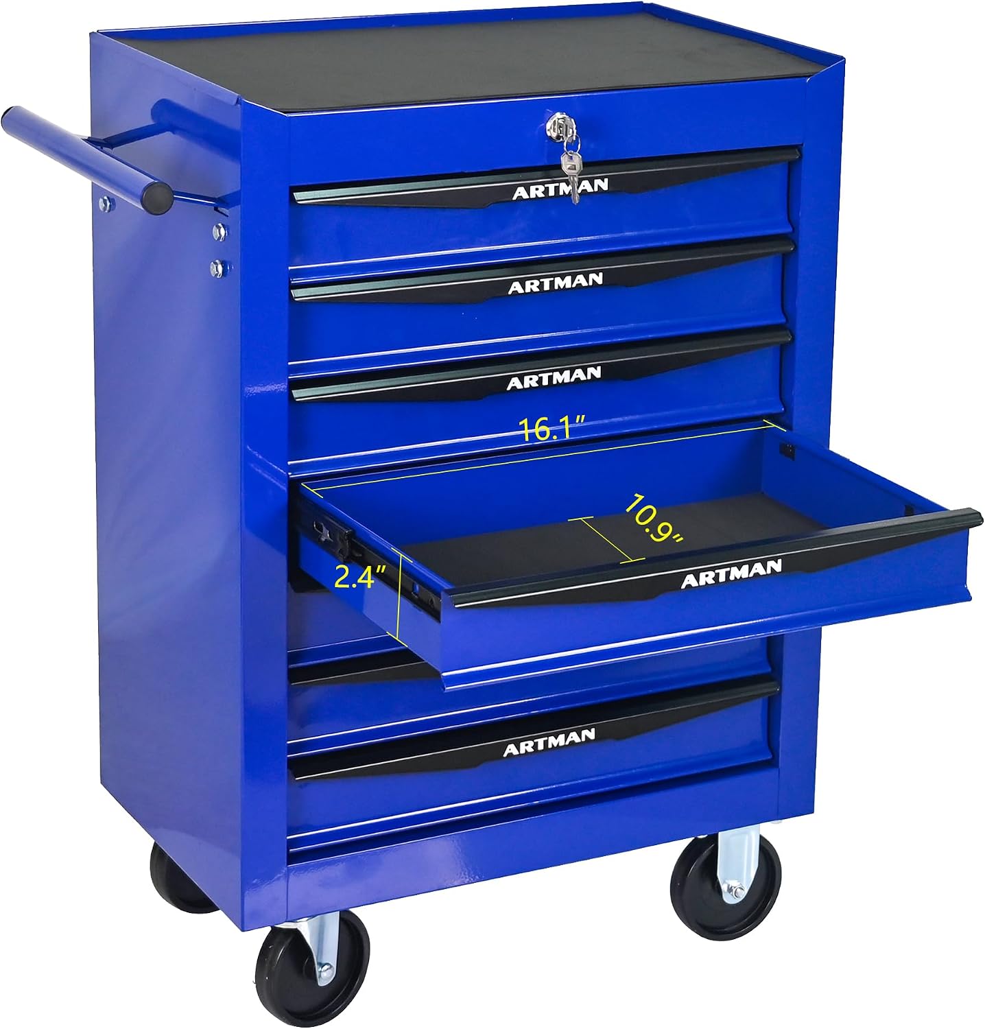 Rolling Tool Box with Wheels, Mechanics Tool Chest with 7 Drawers, Tool Box Organizer with 7 Tool Storage Boxes, Lockable Tool Storage Cabinet for Home Garage Workshop Warehouse Repair Shop, Blue