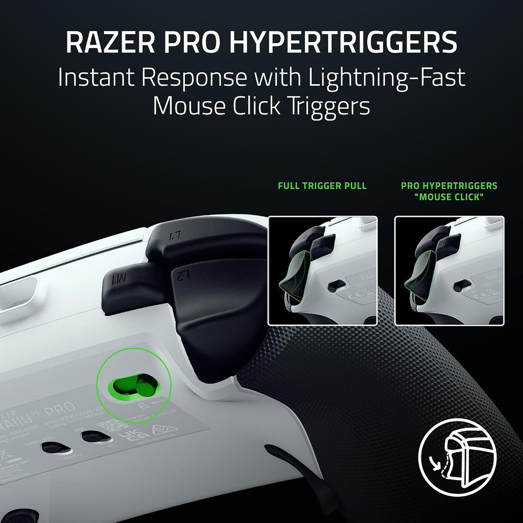 Razer Raiju V3 Pro Wireless Esports Controller – Officially Licensed for PlayStation, Lag-free Esports Grade Performance, 6 Remappable Buttons, TMR Thumbsticks, Fast Triggers, for PS5 & PC – White