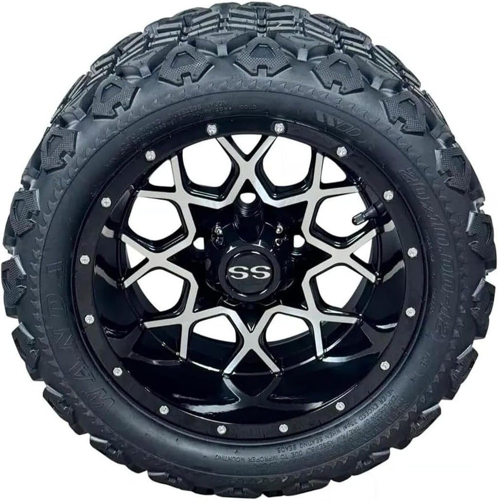 12 Inch Deep Dish Machined Golf Cart Wheels & Tires Set of 4, 20x10-12 All Terrain Tires, DOT Certified Golf Cart Wheels Compatible with EZGO, Club Car, YMH