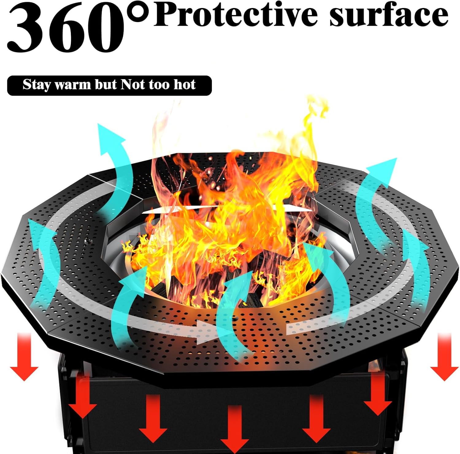 Fire Pit Surround Tabletop for Solo Stove Bonfire Ranger 2.0, Thick Powder-Coated Steel Surround Tabletop, Outdoor FirePit Table, UV-Resistant Outdoor Fabric & Adjustable Height