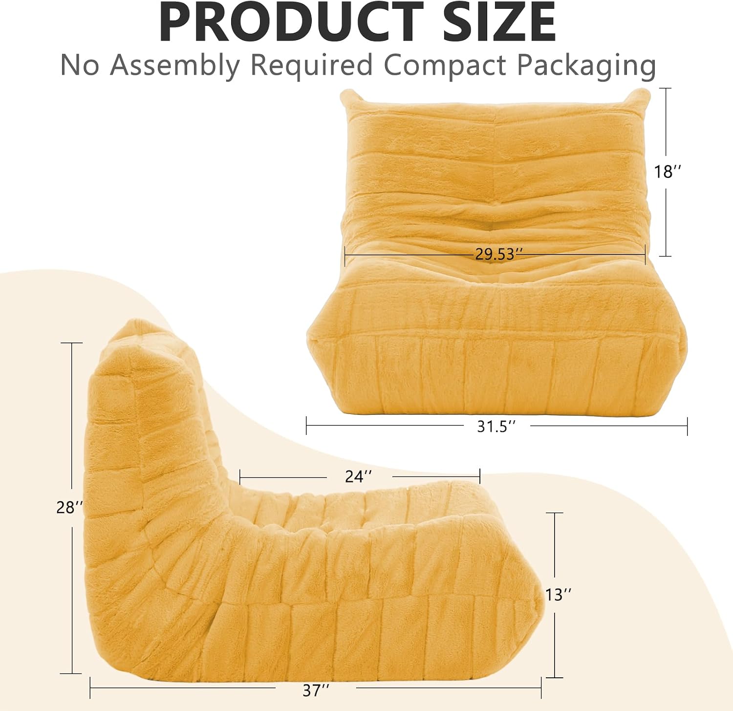 Bean Bag Chair for Adults, Giant Bean Bag Sofa Oversized Beanbag Chairs, Fireside Bean Bag Couch with High Density Sponge Filled Large Bean Bags Chair for Apartment Living Room Bedroom, Yellow