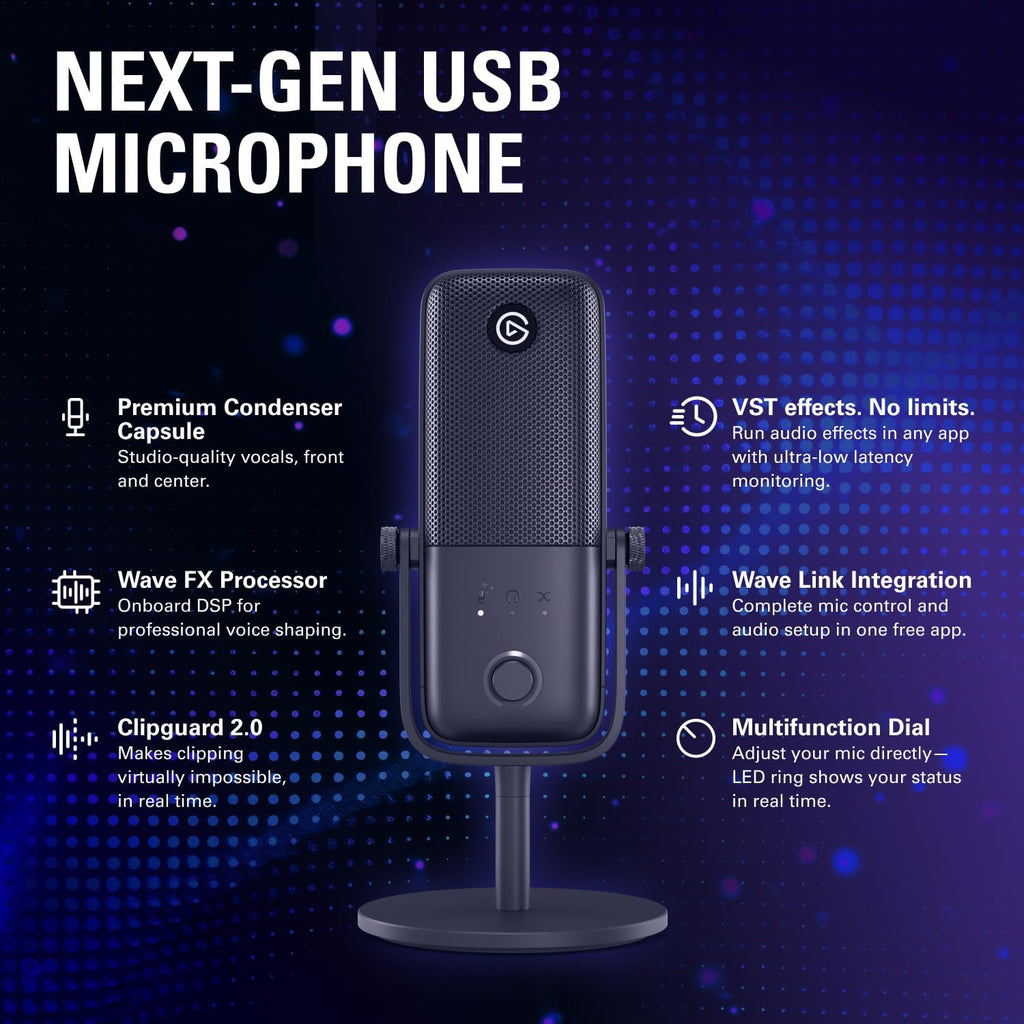 Elgato Wave:3 MK.2 – Premium USB Condenser Microphone for Streaming & Podcasting with Wave FX Processor, Onboard DSP, Clipguard 2.0, VST Inserts – Works on PC and Mac