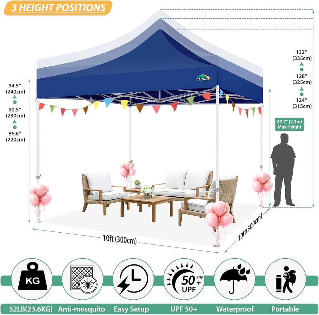 COBIZI 10x10 Canopy Tent with 4 Sidewalls,Heavy Duty Pop up Canopy with Mosquito Netting,Easy up Screen Tent for Parties Wedding Outdoor Camping with Handbag,Deep Blue