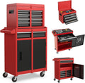 5-Drawer Rolling Tool Chest & Cabinet With Detachable Top Box - Heavy-Duty Metal Tool Cart With 4 Hooks, Lockable Drawers & 4 Wheels For Garage, Workshop, And Automotive Organization, (Red)