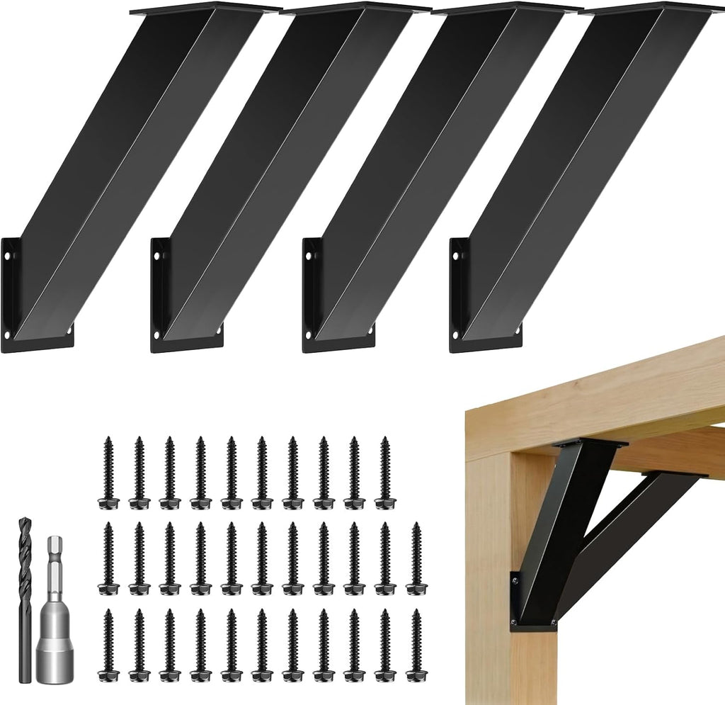 4pcs 45 Degree Angle Support Bracket 2''X4'' (Actual: 1.5''X3.2''), Heavy Duty Pergola Brackets for Gazebos, Porches, Wood Post and Beam 45 Degree Bracket