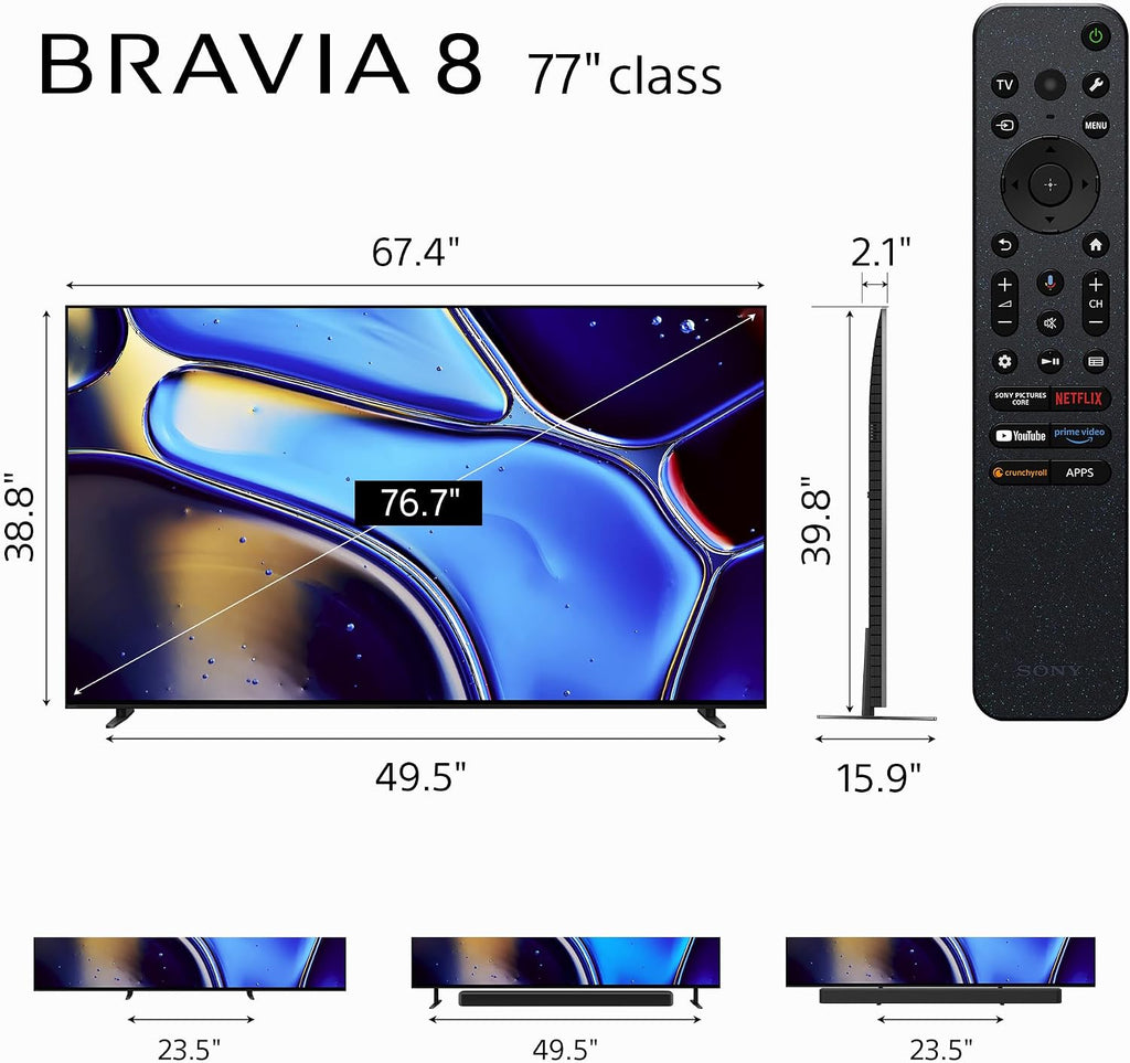 Sony K77XR80 77 Inch IMAX Enhanced Bravia OLED 4K HDR Google TV with a Walts TV Large/Extra Large Tilt Mount for 43'-90' Compatible TV's and Walts HDTV Screen Cleaner Kit (2024)