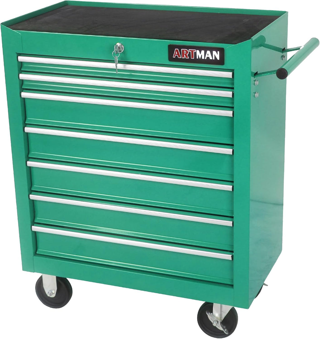 Rolling Tool Chest with 7-Drawer Tool Box with Wheels Multifunctional Tool Cart Mechanic Tool Storage Cabinet for Garage, Warehouse, Workshop, Repair Shop (Green)
