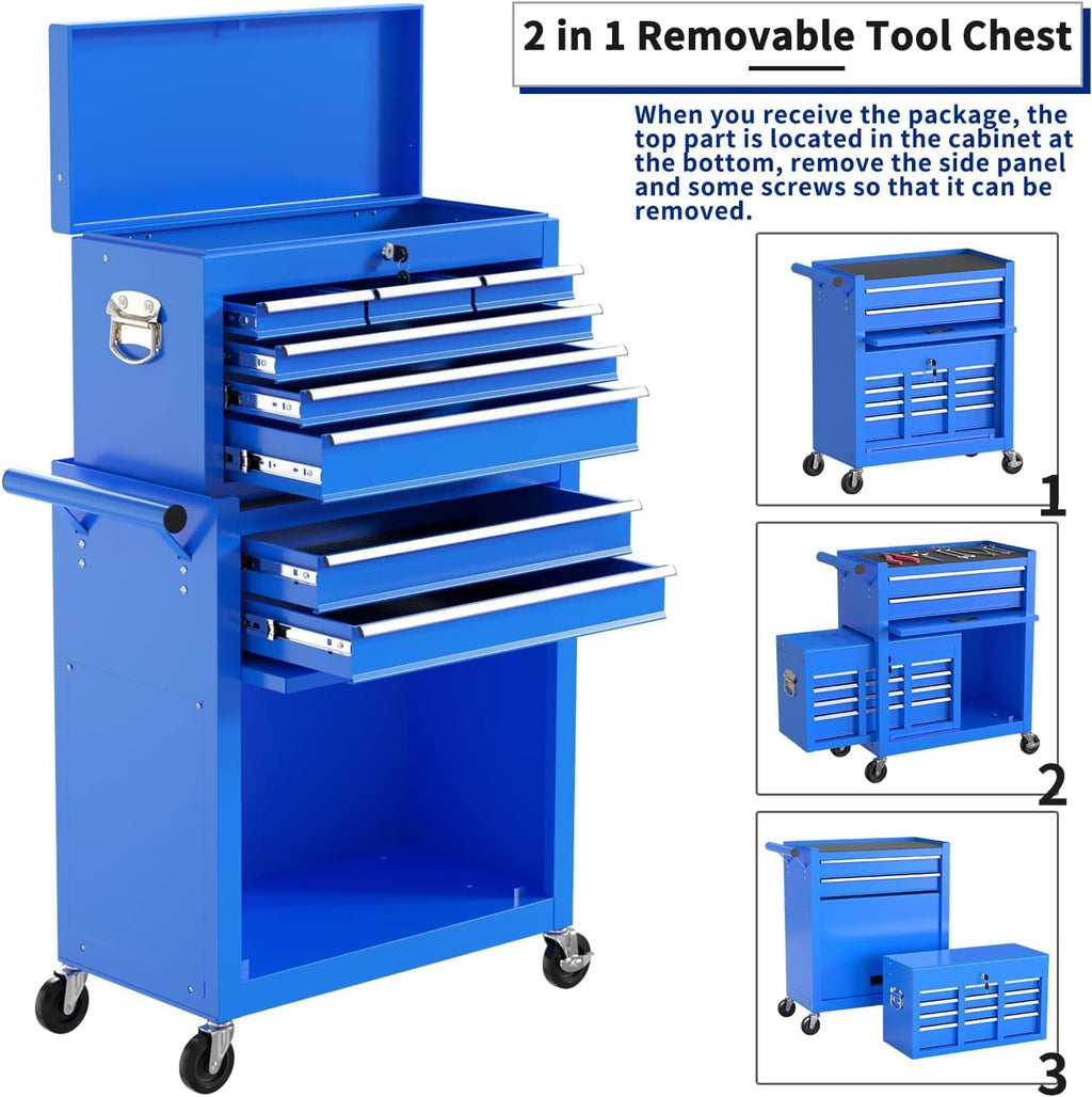 8-Drawer High Capacity Rolling Tool Box with Wheels,Rolling Tool Chest with Drawer,Tool Box on 4 Wheels with Lock, Tool Storage Cabinet Removable Portable Box for Garage Warehouse