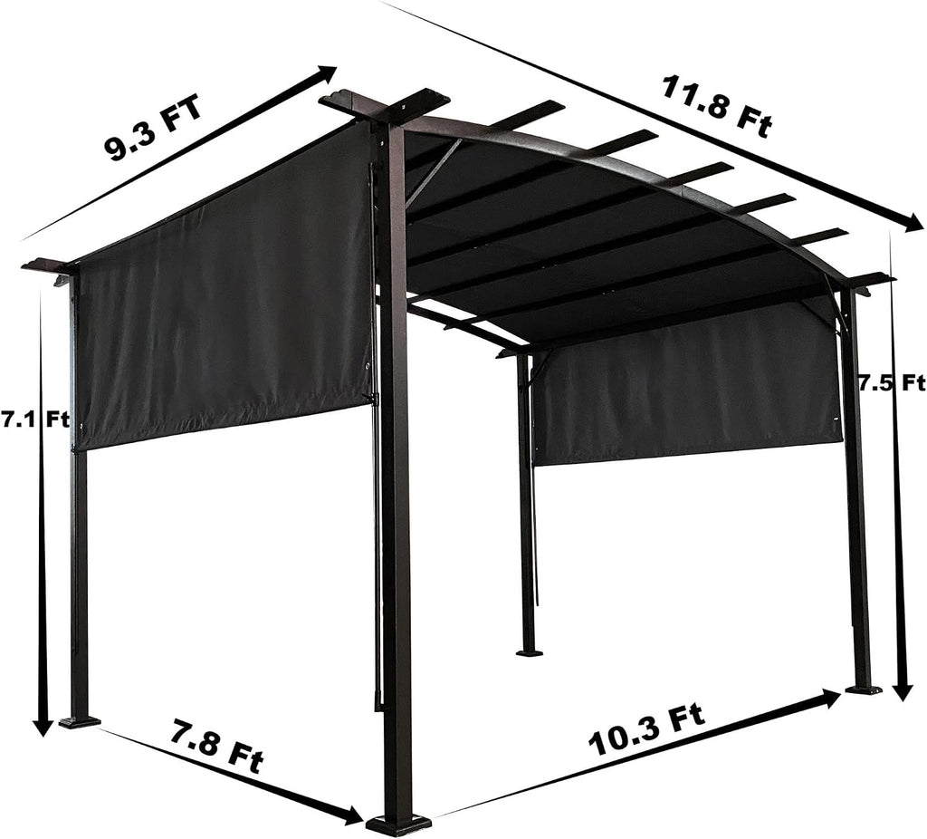 12' x 9' Ft. Outdoor Patio Retractable Canopy Gazebo Metal Pergola with Adjustable Shade (Grey)