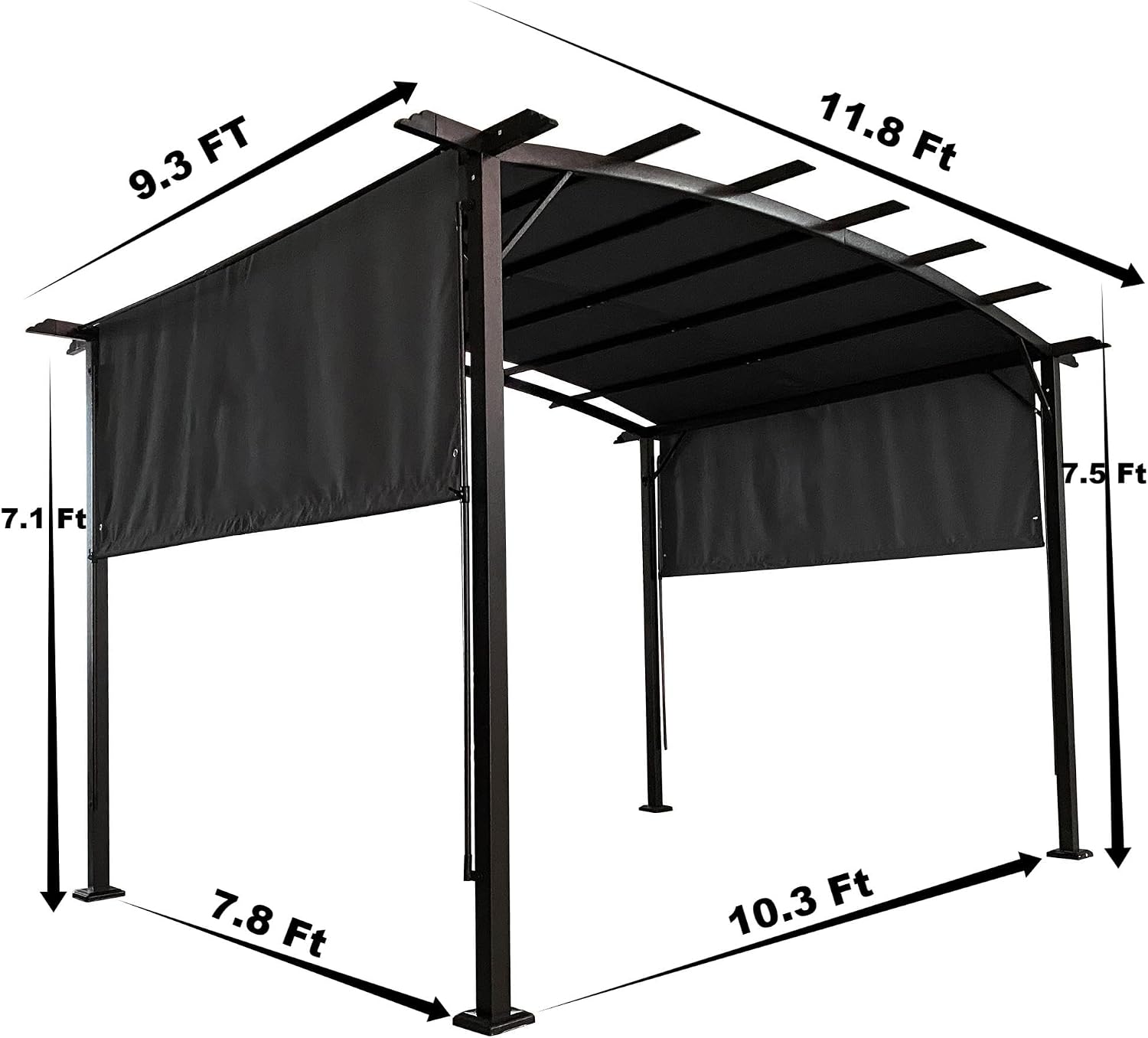 12' x 9' Ft. Outdoor Patio Retractable Canopy Gazebo Metal Pergola with Adjustable Shade (Grey)