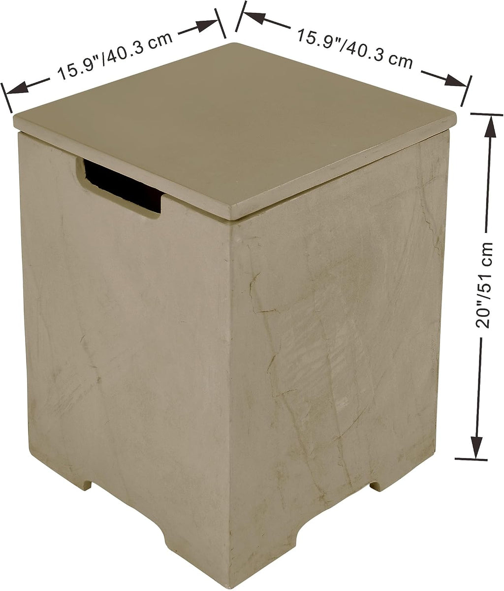 AMS Fireplace | Elementi Square Sunlight Yellow Propane Tank Cover | Concrete GFRC Base | Dimensions: 15.9 × 15.9 × 20.5 inches | Suitable for Colorado and Uluru Fire Pit Tables