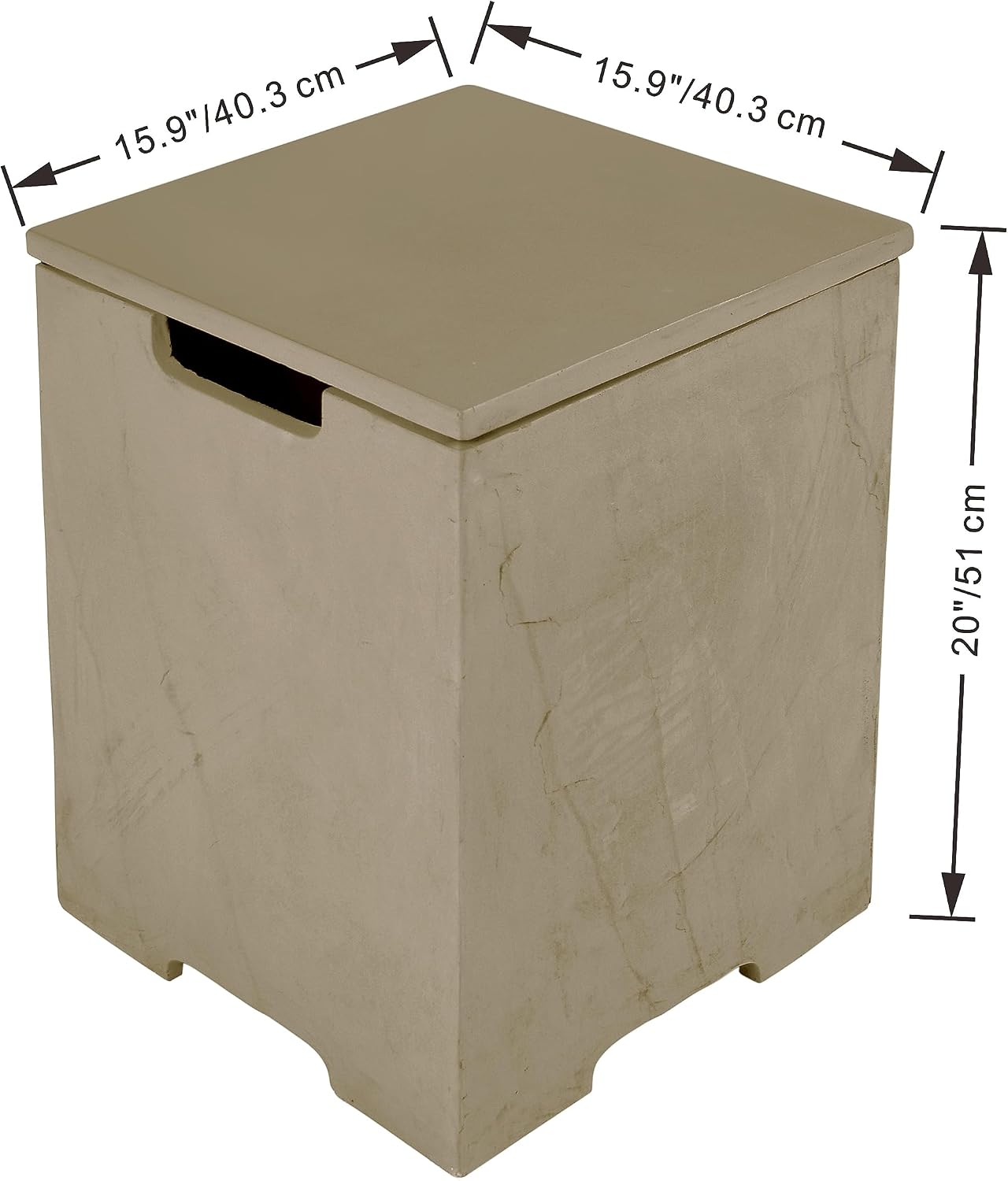 AMS Fireplace | Elementi Square Sunlight Yellow Propane Tank Cover | Concrete GFRC Base | Dimensions: 15.9 × 15.9 × 20.5 inches | Suitable for Colorado and Uluru Fire Pit Tables