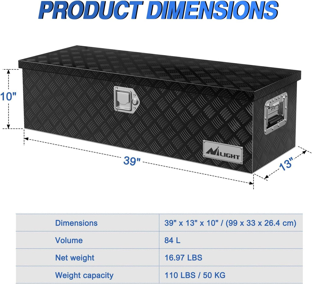 Nilight 39 Inch Truck Tool Box Heavy Duty Aluminum Stripes Plated Pick Up Truck Bed Toolboxes 39'x13'x10' Waterproof Storage Organizer for Bed of Truck RV Trailer with Side Handle Lock Keys, Black