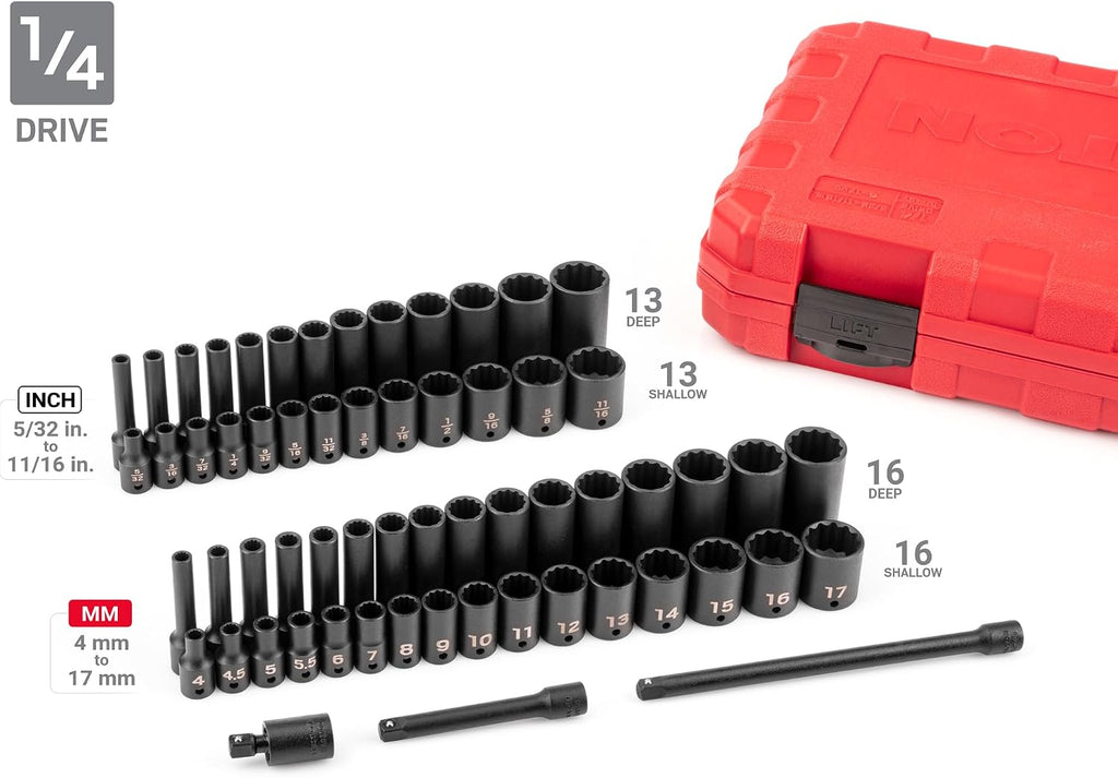 TEKTON 1/4, 3/8, 1/2 Inch Drive Shallow and Deep 12-Point Impact Socket Set with Cases, 211-Piece (5/32-1-1/2 in., 4-39 mm) | SID99404