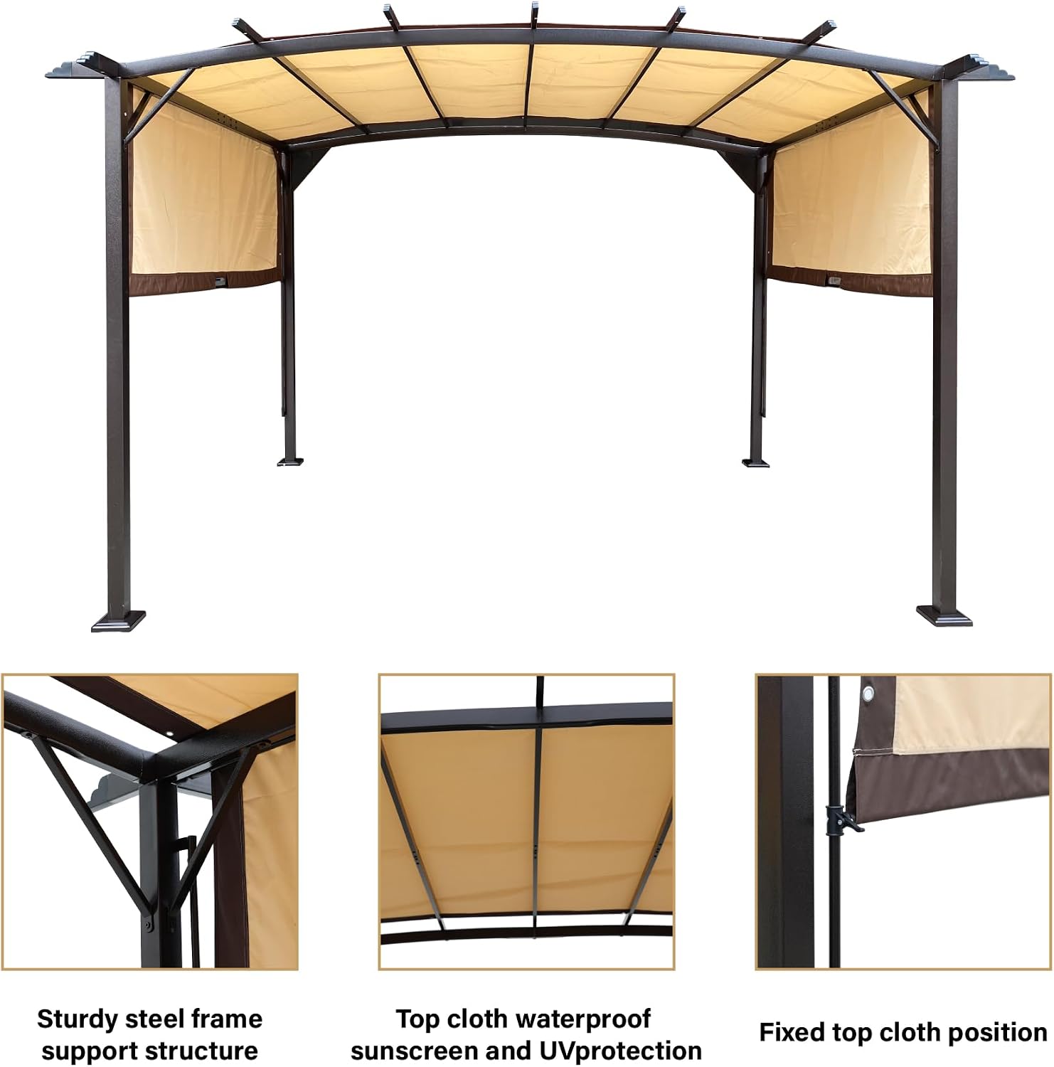 12' x 9' Ft. Outdoor Patio Retractable Canopy Gazebo Metal Pergola with Adjustable Shade (Beige)