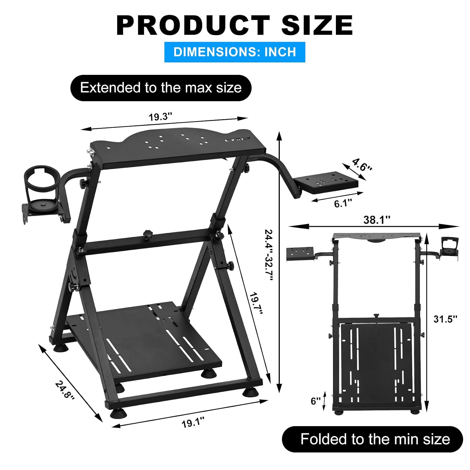 CXRCY Racing Wheel Stand with Cup Holder Height Adjustable & Foldable Steering Wheel Stand Compatible with Logitech G920 G29 G27 G25 Gaming Cockpit (Wheel and Pedals Not Included)
