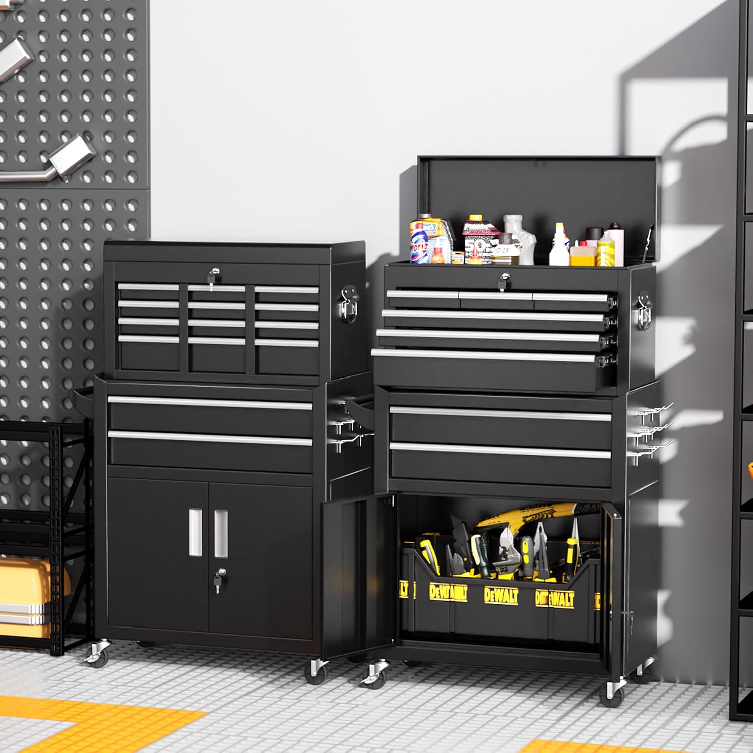 INTERGREAT Rolling Tool Chest with Wheels and 8 Drawers, Detachable Large Tool Cabinet with Lock for Garage, Locking Mechanic Tool Cart with Black Liner for Warehouse, Workshop, High Capacity