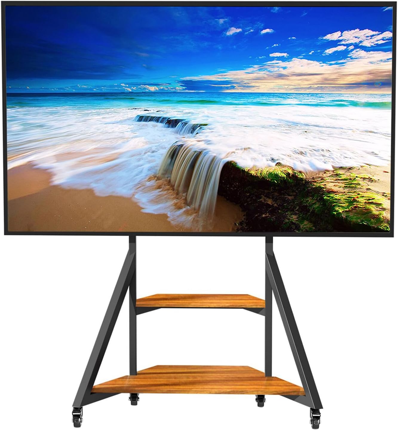 Mobile TV Stand for 40-75 Inch TVs, Adjustable Heights TV Mount Stands with Large Wood Shelf and Wheels, Modern Living Room Rolling TV Stand, Up to 180 lbs, VESA 600x400mm,Walnut(VC-Z1187)
