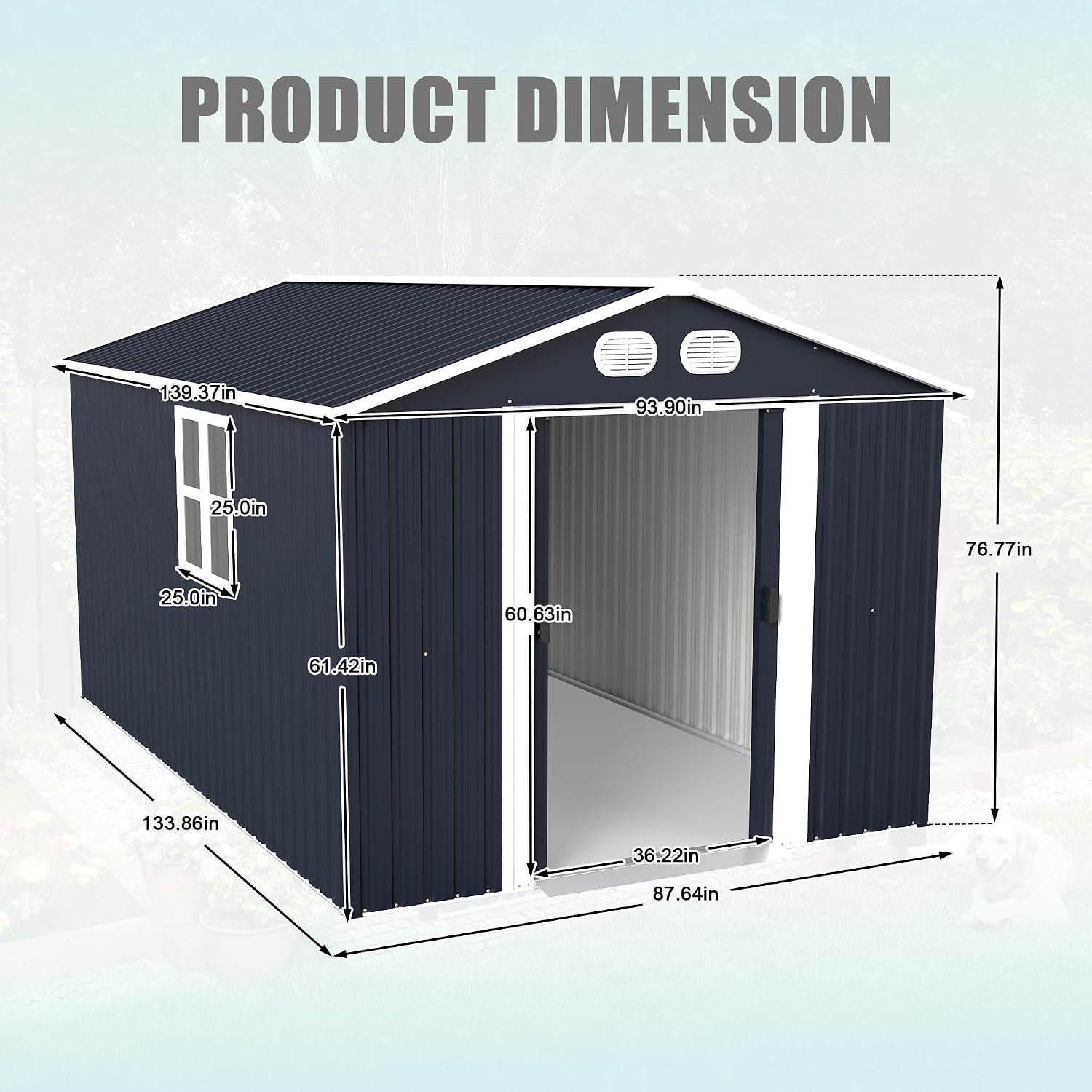 KEIKI 8x12 FT Outdoor Storage Shed, Heavy-Duty Metal Shed with Lockable Doors & Air Vents, Weather-Resistant Garden Tool Storage for Backyard Patio, Dark Gray