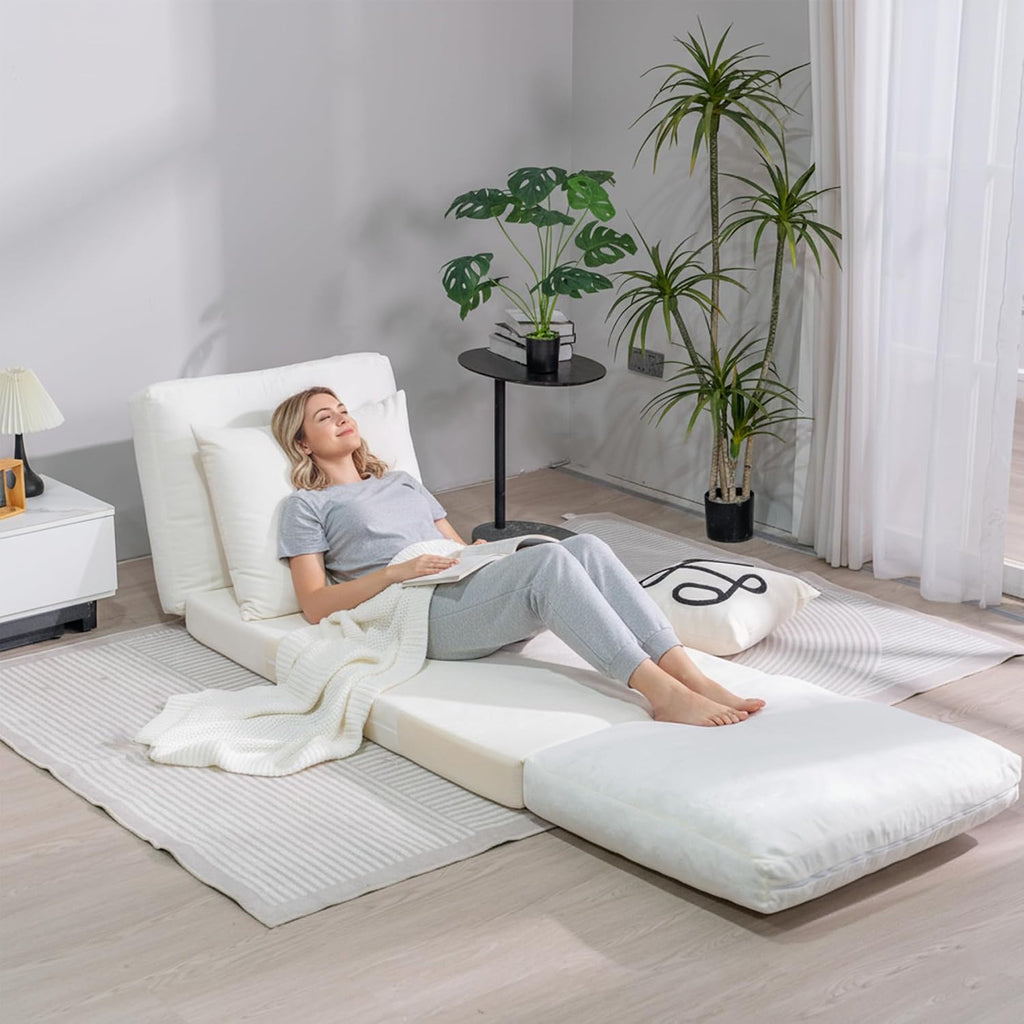 Cvortll 4-in-1 Folding Sofa Bed, Memory Foam Bean Bag Chair, Large Convertible Couch for Adults, Bedroom, Living Room, Apartment (Beige-Small)