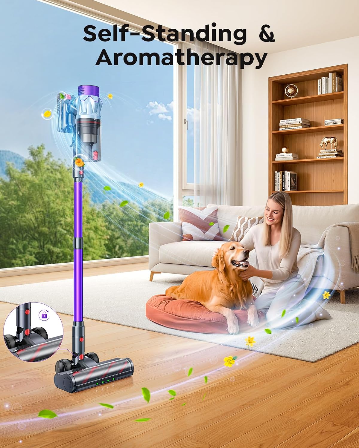Cordless Vacuum Cleaner 70min/650W/55KPA Self-Standing Vacuum Cleaners for Home with 3.3Ft Hose & Auto Mode, Wall Mount Charging Stick Vacuums with Fragrance Dust-Scraper for Hardwood Floor/Car/Pet