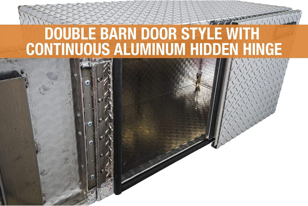 Buyers Products 1705205 Diamond Tread Aluminum Underbody Truck Box with Barn Door, 18 x 18 x 36 Inch, Lockable T Handles, Truck Storage and Organizer, Made in the USA, Silver
