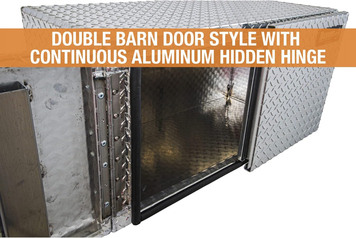 Buyers Products 1705205 Diamond Tread Aluminum Underbody Truck Box with Barn Door, 18 x 18 x 36 Inch, Lockable T Handles, Truck Storage and Organizer, Made in the USA, Silver
