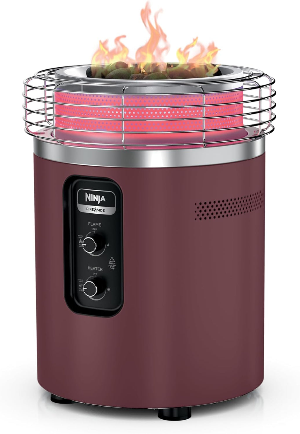 Ninja Fireside360™ Outdoor Heater & Fire Pit | 3 Modes: Flame, Heat, Flame & Heat | Portable for Patio, Deck, Camping, Beach | Easy Control Smokeless Flames | Push to Start Ignition | Maroon | OF101RD