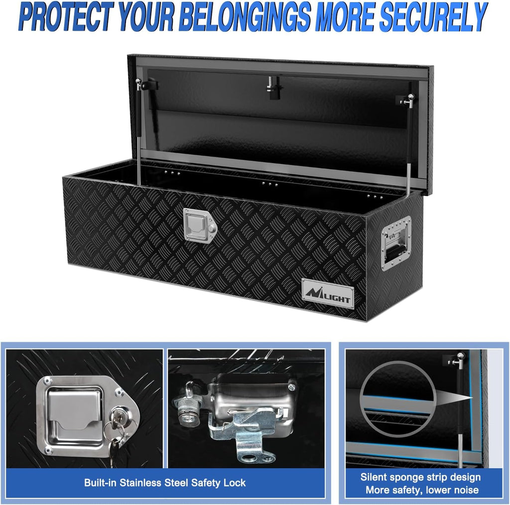 Nilight 39 Inch Truck Tool Box Heavy Duty Aluminum Stripes Plated Pick Up Truck Bed Toolboxes 39'x13'x10' Waterproof Storage Organizer for Bed of Truck RV Trailer with Side Handle Lock Keys, Black