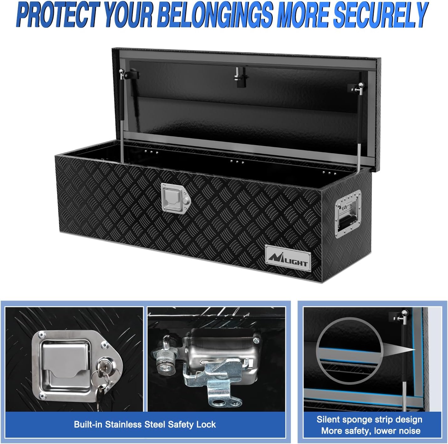 Nilight 39 Inch Truck Tool Box Heavy Duty Aluminum Stripes Plated Pick Up Truck Bed Toolboxes 39'x13'x10' Waterproof Storage Organizer for Bed of Truck RV Trailer with Side Handle Lock Keys, Black