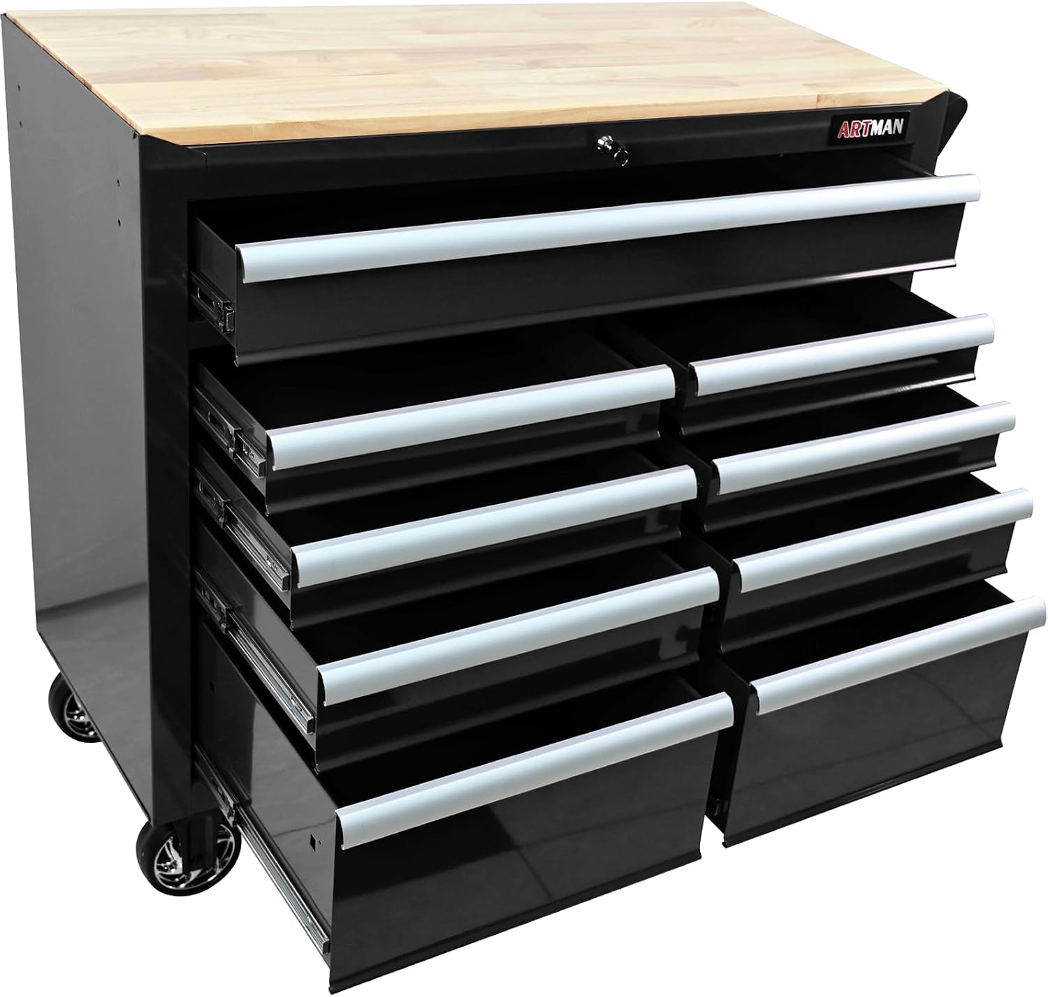 Rolling Tool Chest with Wheels, 9 Drawer Metal Tool Cabinet, Large Tool Cart for Garage, Warehouse, Workshop, Repair Shop, Black