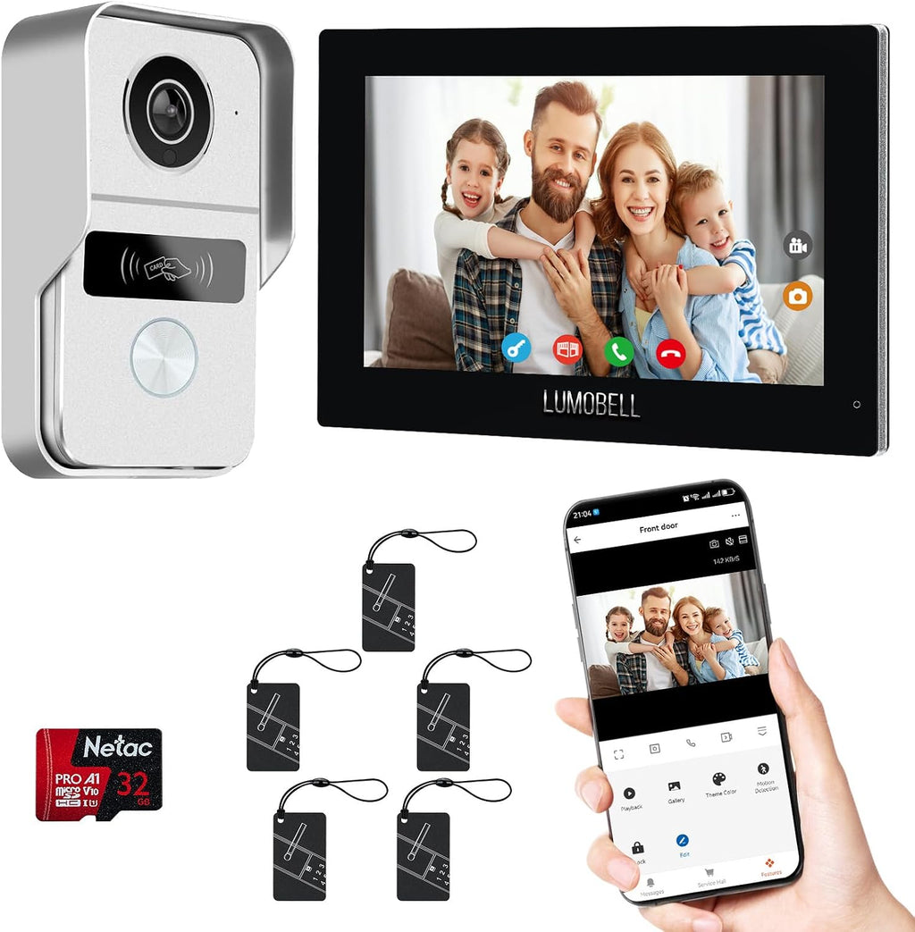2-Wired Video Intercom System with 7 inch Touch Screen, Timbre con cámara & 140° Wide Angle, Video Recording, Tuya app Remote Control, Playback, Motion Detection, for Villa Apartment House