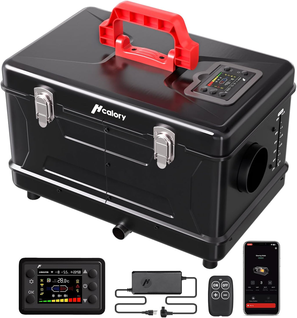 8KW Diesel Heater, 5L Toolbox Compact 2S Portable Diesel Air Heater 110V/12/24V All in One Fast Heating with App Control, Altitude Mode and no tick for RV Garage Camper 2025 Upgraded