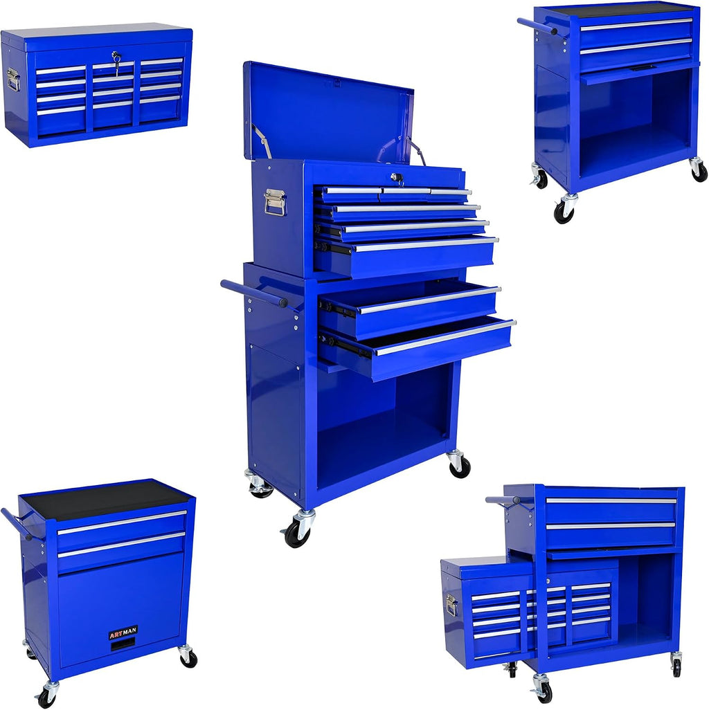 Rolling Tool Chest, 8 Drawers Rolling Tool Chest with Wheels, Portable Rolling Tool Box On Wheels, High Capacity Tool Chest Organizer for Garage, Workshop, Home Crafts Use Blue
