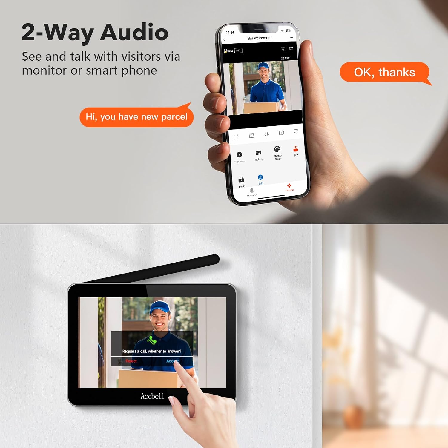 Wireless Smart Video Doorbell Intercom System, WiFi 1080P Video Doorbell Camera with Monitor, Video Door Phone with 7''Touch Screen, Motion Detection, No Subscription, APP Control