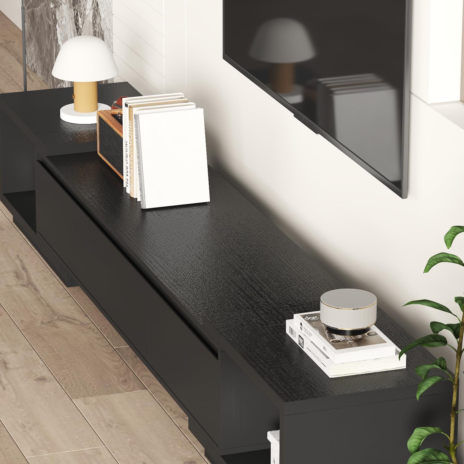 AIEGLE Deformable TV Console with 3 Drawers, Modern Extendable TV Stand in Stretch of 65'-106' Wide, Wood Media Gaming Entertainment Center, Black