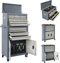 13-Drawer Double Door Rolling Tool Chest, 2 in 1 Detachable Tool Chest,Tool Box with Drawers and Wheels, Large Tool Cabinet with Lock, Metal Standing Toolbox for Garage Workshop-Gray&White