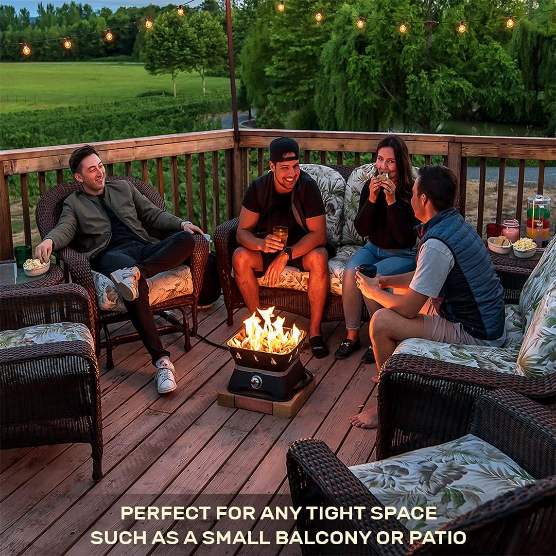 Outland Living Firebowl 805 Firecube 14' Portable Square Smokeless Propane Fire Pit – Outdoor Gas Fire Pit with Cover & Carry Kit, Lava Rocks, 58,000 BTU, Black
