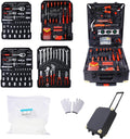 969pcs Aluminum Trolley Case Tool Set Toolbox Storage Case General Household Tool Kit - Perfect for Homeowner with Tool Belt,Gift on Father's Day (Black) tool box with wheels